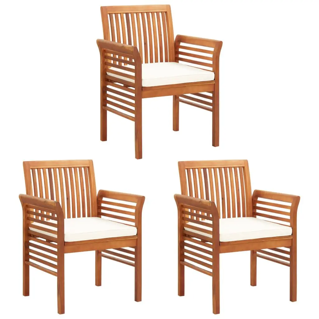 Patio Dining Chairs Cushions 3 Piece Set Solid Acacia Wood Outdoor Seating