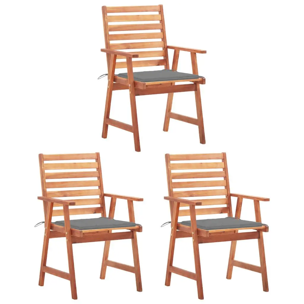 Patio Dining Chairs 3 Piece Set Cushions Solid Acacia Wood Outdoor Chairs