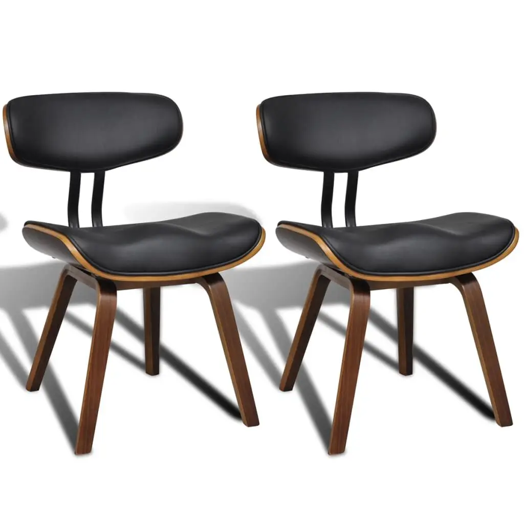 2 Piece Bent Wood and Faux Leather Dining Chairs Set Modern Design