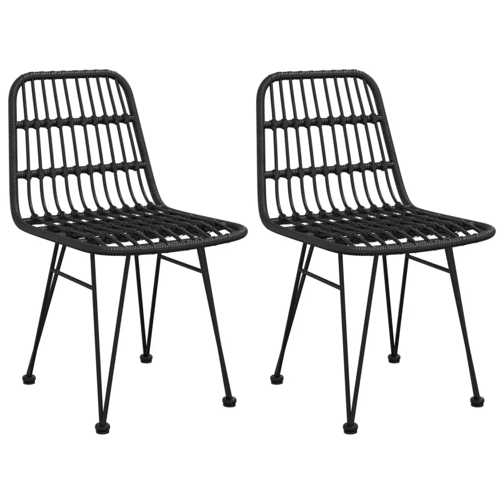 2 Piece Black PE Rattan Patio Chairs Outdoor Dining Set 18.9x24.4x33.1 Inches
