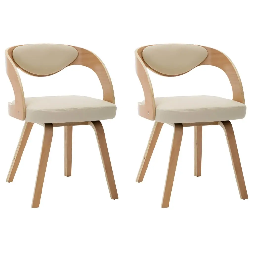 2 Piece Cream Bent Wood and Faux Leather Dining Chairs Modern Kitchen Seating