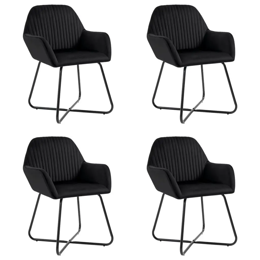4 Piece Dining Chairs Black Velvet Upholstered Modern Kitchen Seating