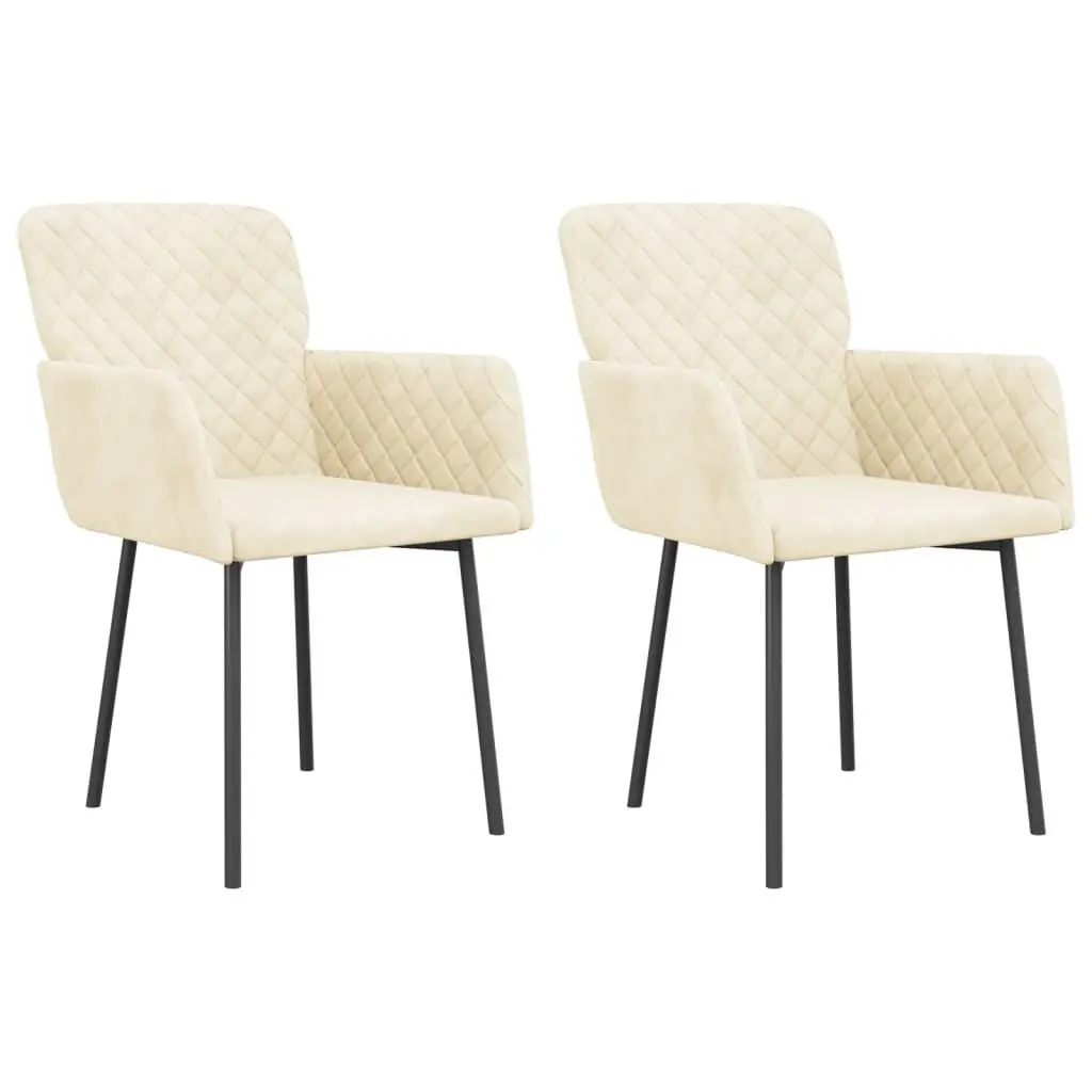 2 Piece Dining Chairs Cream Velvet Upholstered Modern Kitchen Seating