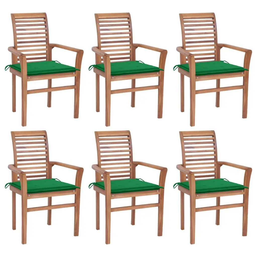 6 Piece Dining Chairs Green Cushions Solid Teak Wood Kitchen Furniture
