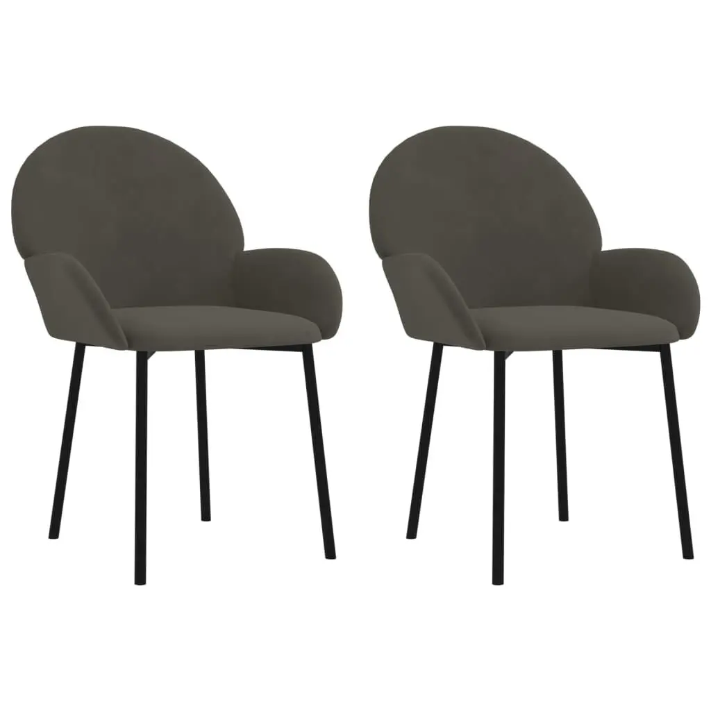 2 Piece Dining Chairs Set Dark Gray Velvet Upholstered Modern