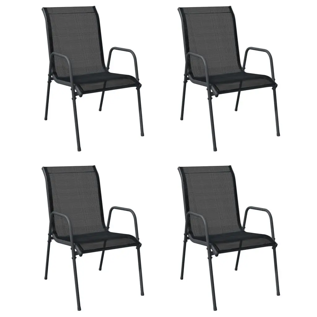 4 Piece Patio Chairs Set Steel and Textilene Black Outdoor Dining Chairs