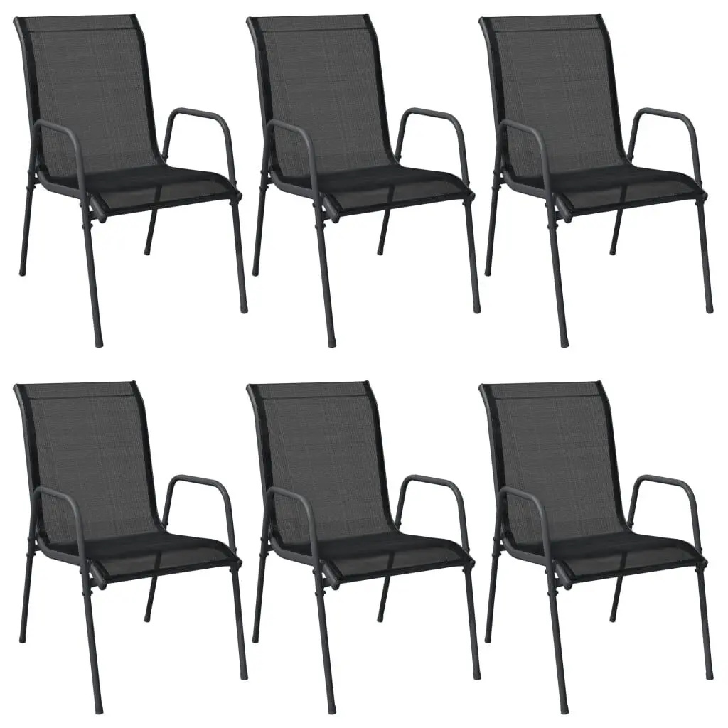 6 Piece Patio Chairs Set Steel and Textilene Black Outdoor Dining Chairs