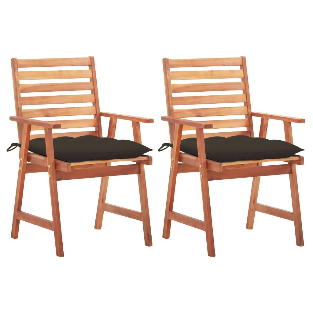2 Piece Patio Dining Chairs Cushions Solid Acacia Wood Outdoor Chairs