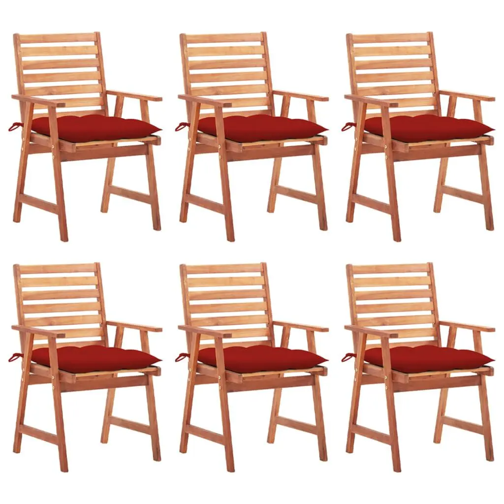 6 Piece Patio Dining Chairs Cushions Solid Acacia Wood Outdoor Seating