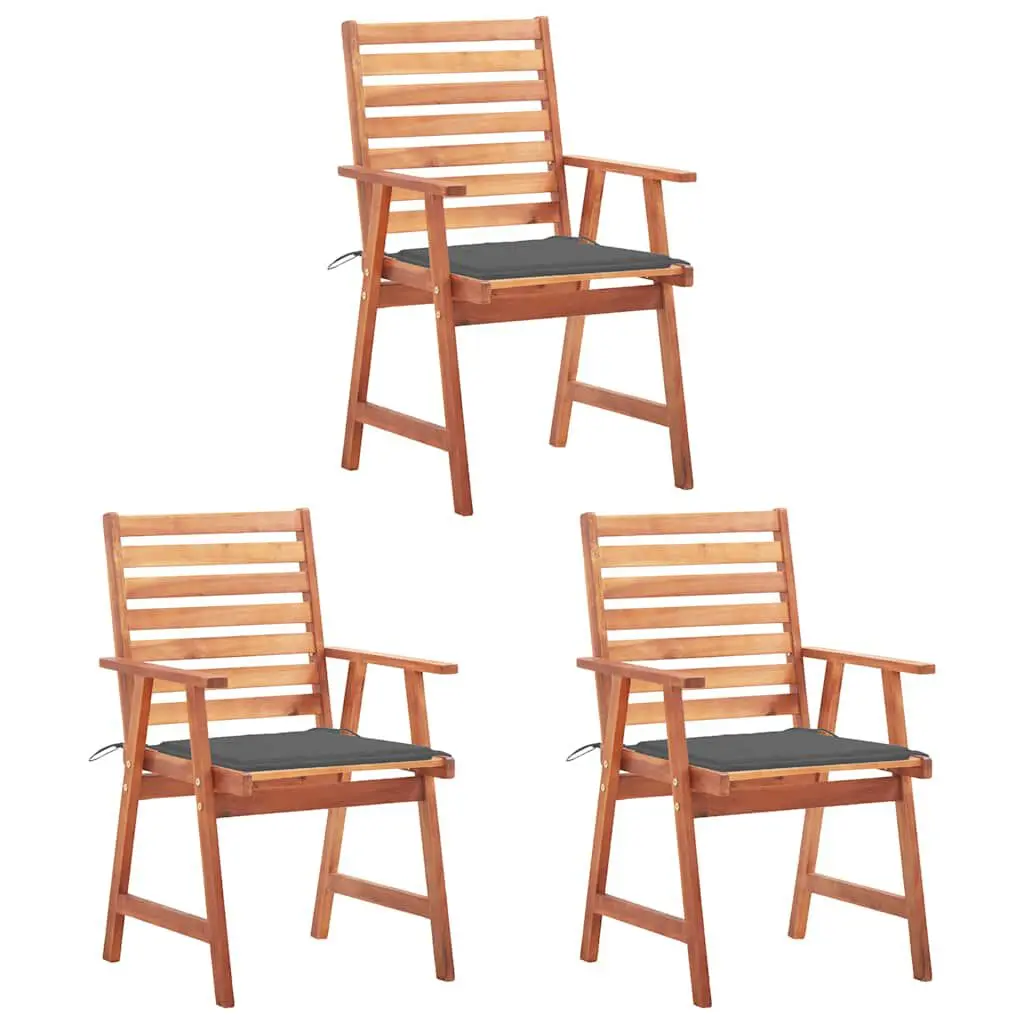 3 Piece Patio Dining Chairs Cushions Solid Acacia Wood Garden Furniture