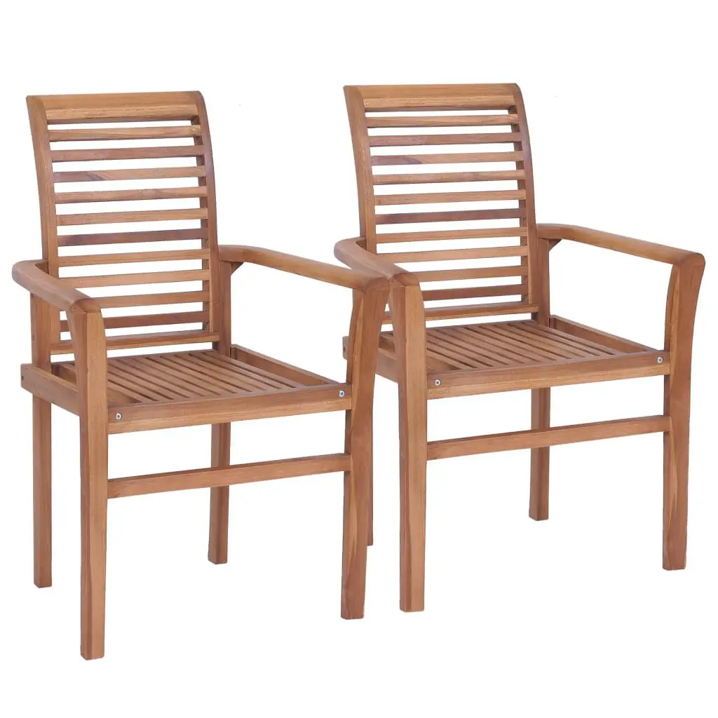 2 Piece Solid Teak Stacking Dining Chairs Durable Outdoor Indoor Seating