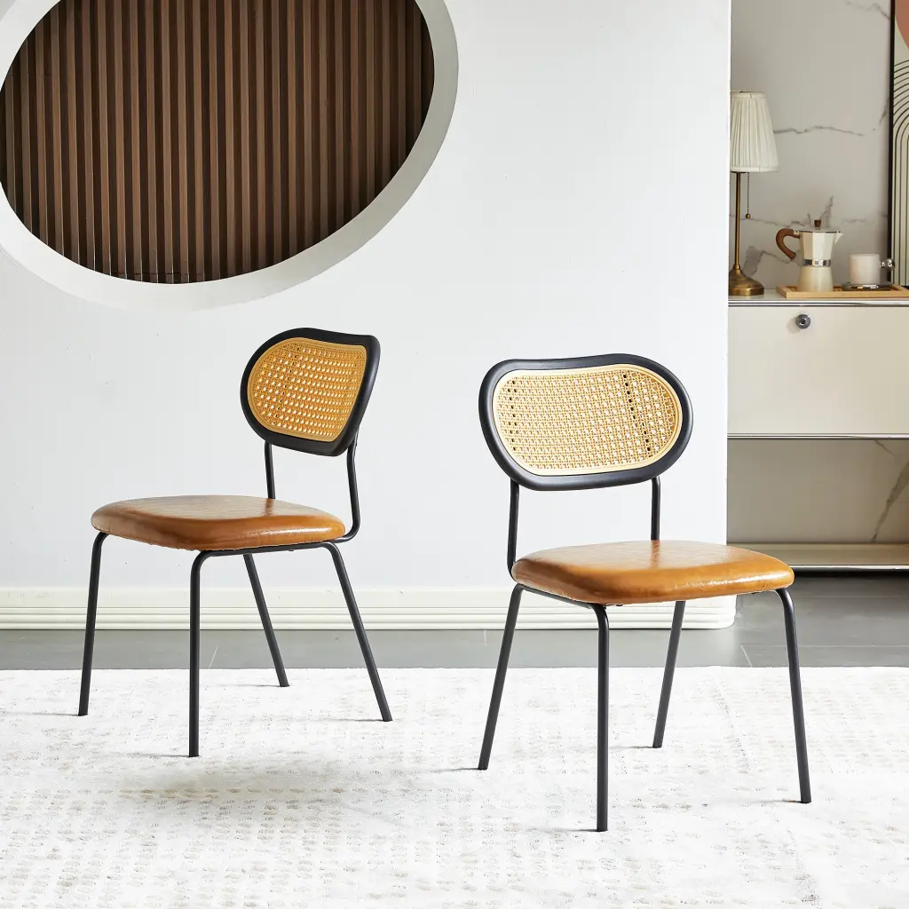 Brown Modern Effortless Style Dining Chair Pu Leather Black Metal Pipe Legs rnb