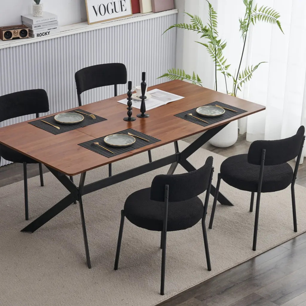 Set 2 Mid Century Modern Dining Chairs Teddy Material Upholstery and Curved Design rnb