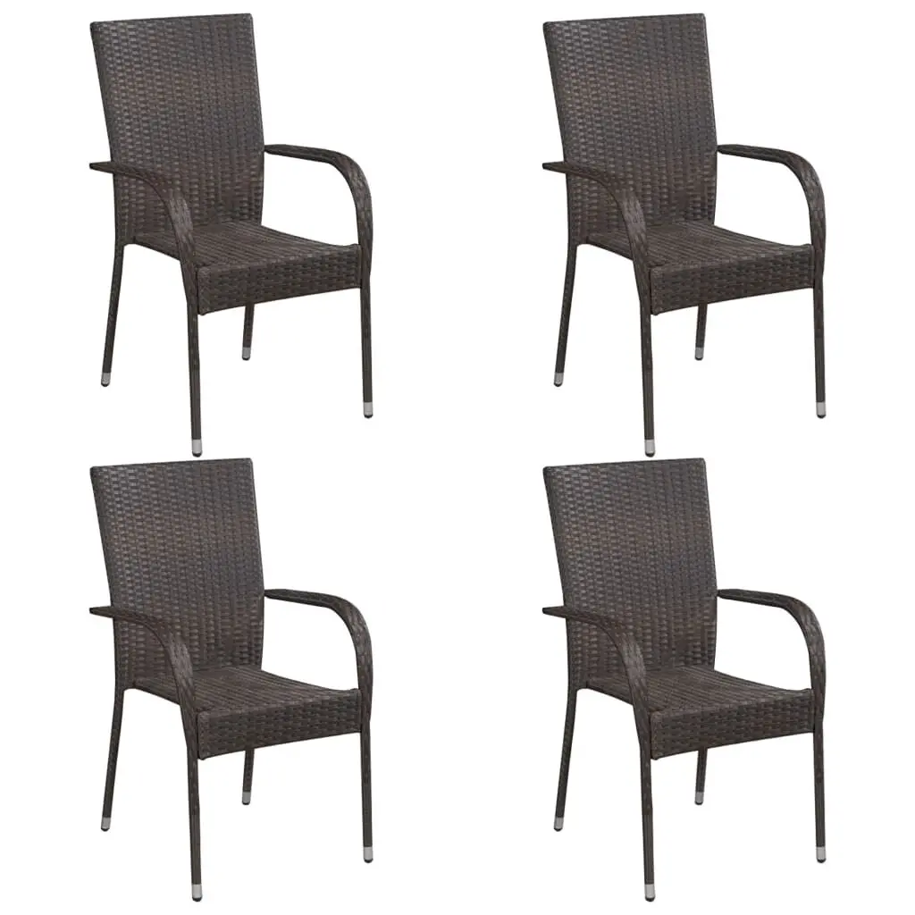 Stackable Patio Chairs 4 pcs Poly Rattan Brown Outdoor Seating