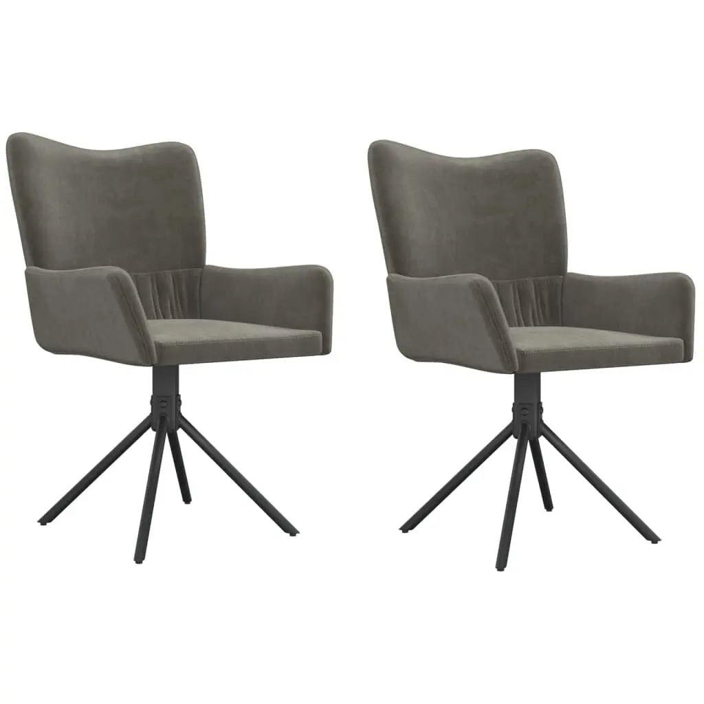 Swivel Dining Chairs Set 2 Dark Gray Velvet Upholstered