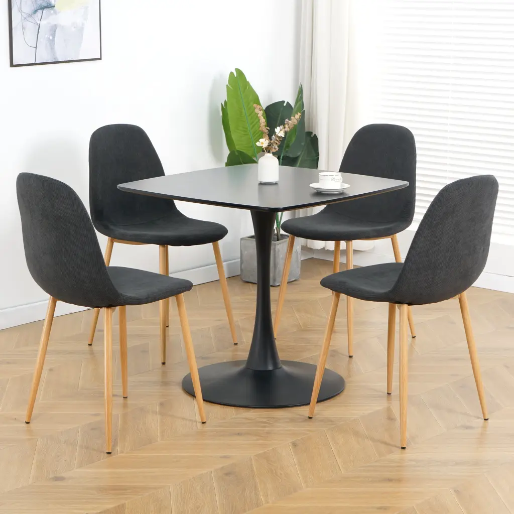 Deep Grey Modern Chairs Wood Transfer Metal Leg Set 4 Dining Chairs youngmagic