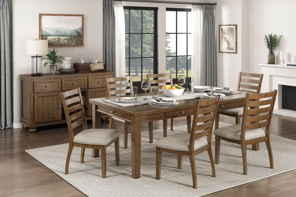 Cherry Finish Traditional Style 7 Piece Dining Set Table and 6 Chairs kanepe