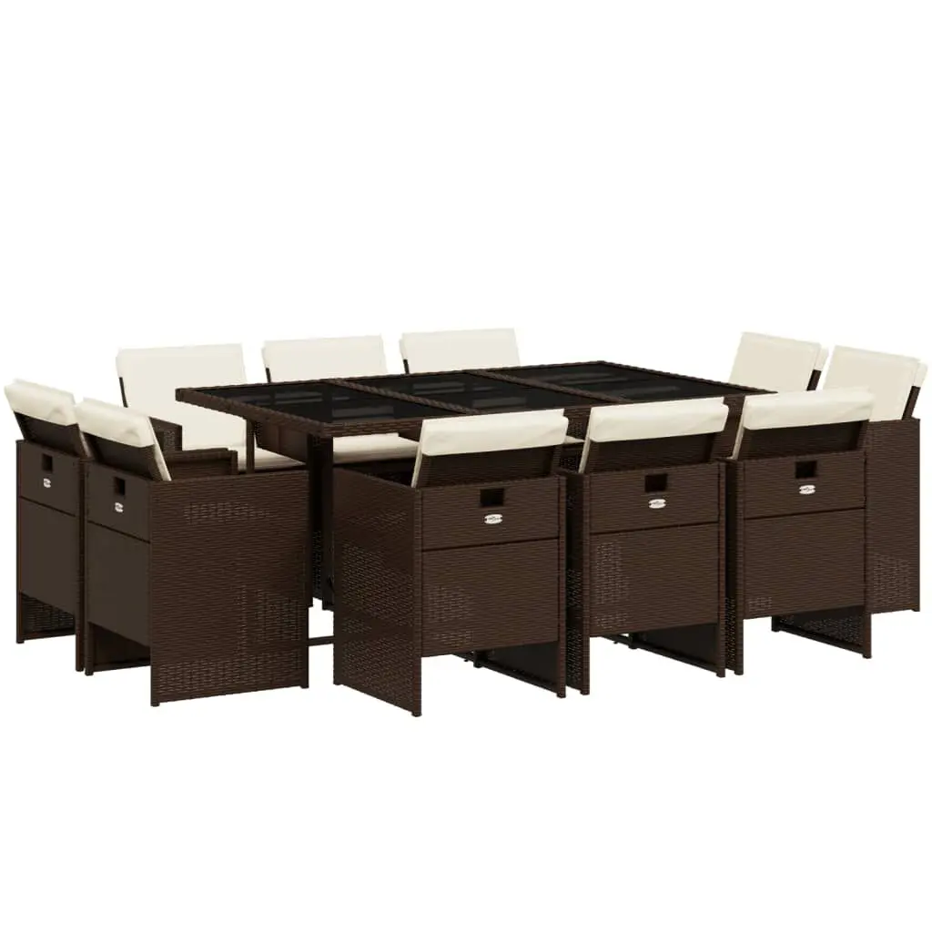 11-Piece Brown Poly Rattan Patio Dining Set Premium Cushions