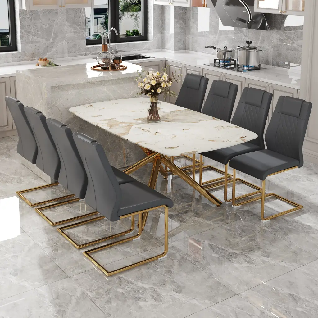 Modern Luxurious Tempered Crystal Dining Table Set Chairs droom w-1151