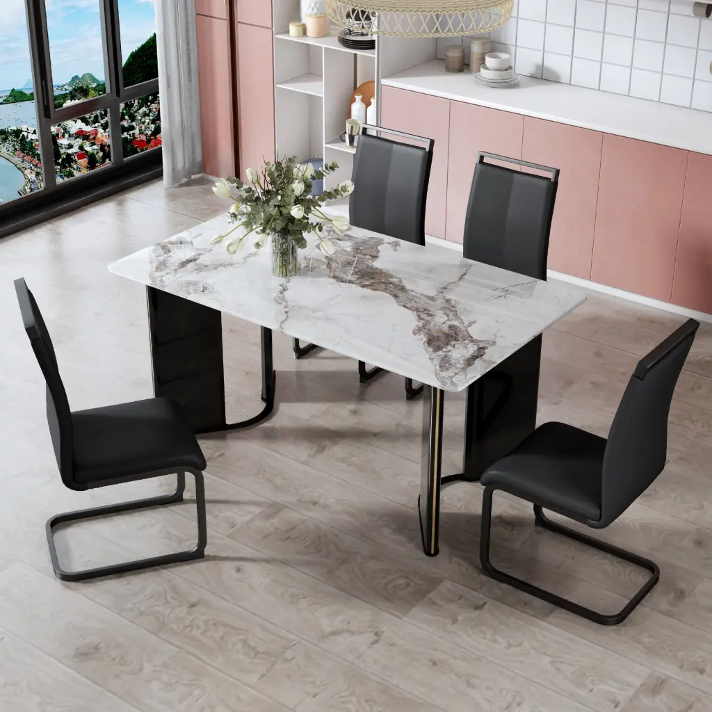 Table and Chair Set 1 Table and 4 Chairs Rectangular Dining Table Home droom w-1151