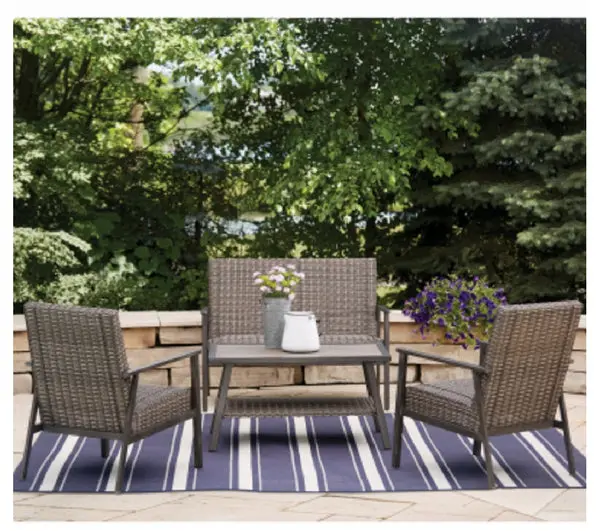 Four Seasons Courtyard S4-B2T00500 Nantucket Steel Padded Woven Seating Set 4-Piece