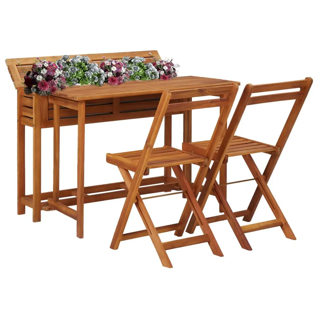 Garden Planter Table 2 Bistro Chairs Solid Acacia Wood Outdoor Dining Set