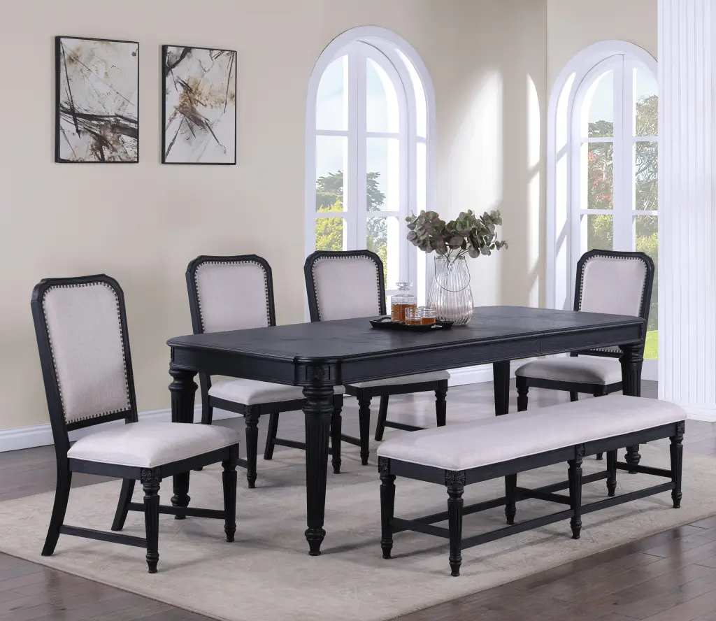 Formal Traditional 6Pc Dining Room Set Dark Brown Finish 18 Extension kanepe