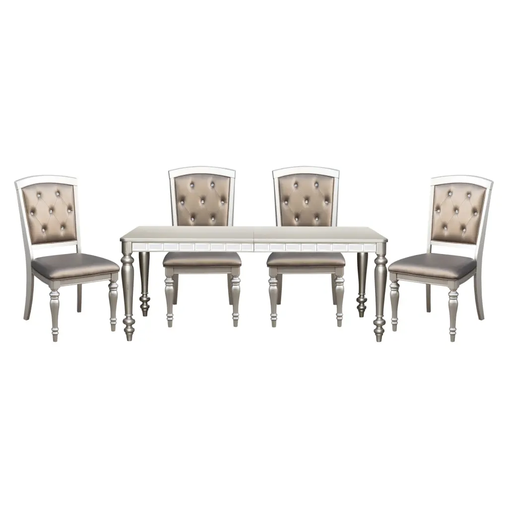 Glamorous Silver Finish 5-Piece Dining Set Table and 4 Side Chairs kanepe