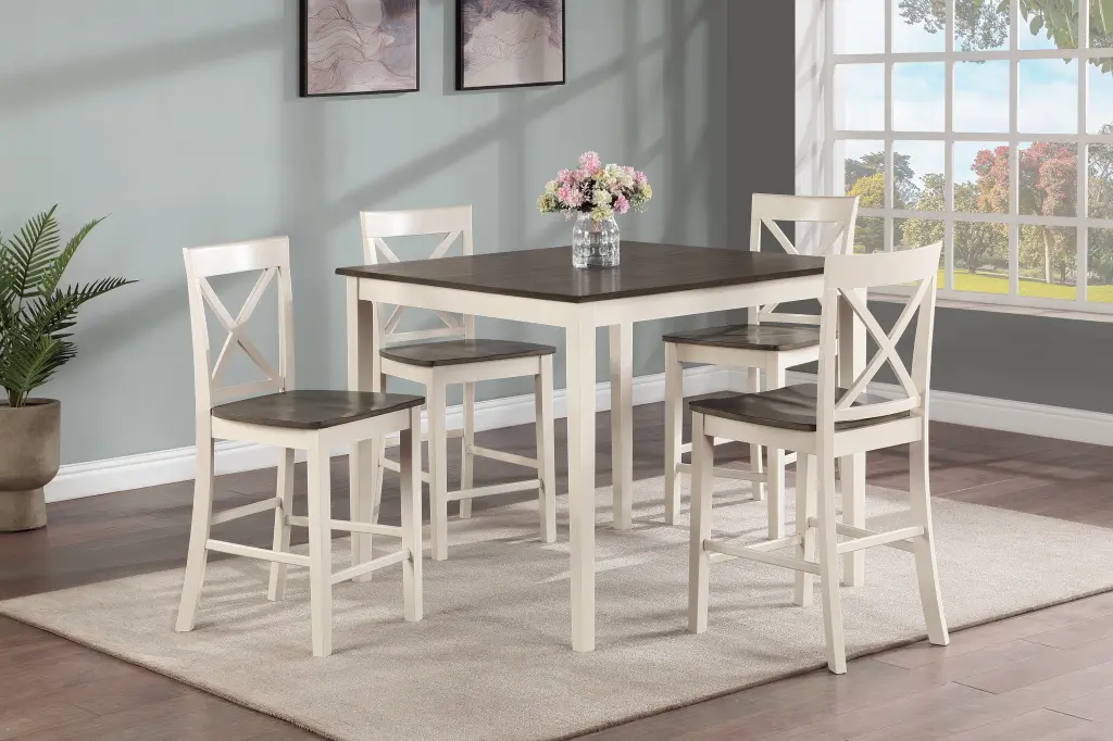 Rustic Farmhouse Transitional 5 Pc Counter Height Dining Set Square Table kanepe