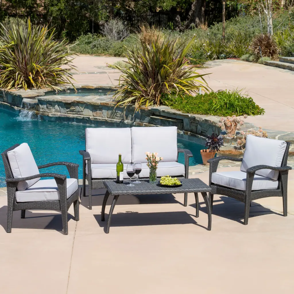Honolulu 4-Piece PE Wicker Set Grey Water Resistant Material nh-kisa