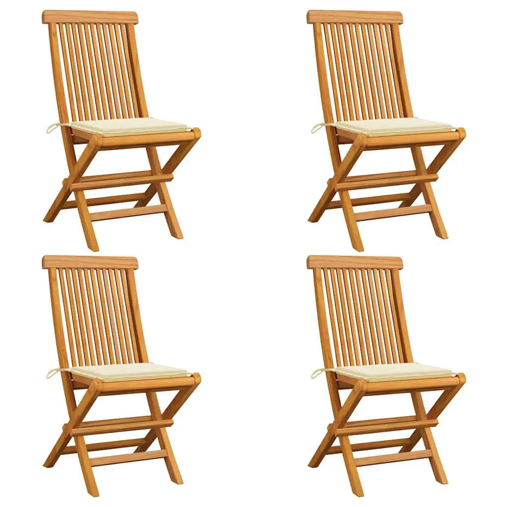 Patio Chairs Cream Cushions 4 Piece Set Solid Teak Wood Outdoor Dining Collection