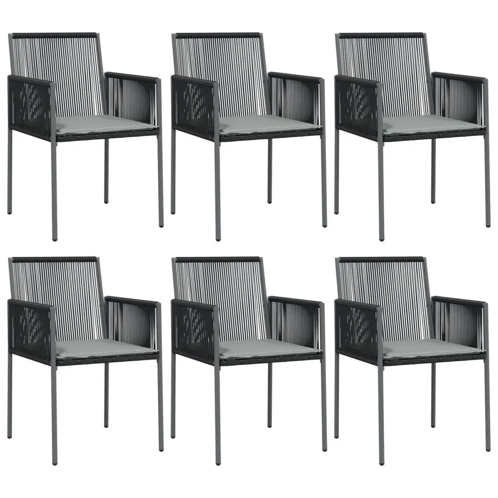 Patio Chairs Cushions 6 pcs Black Poly Rattan Outdoor Dining Set