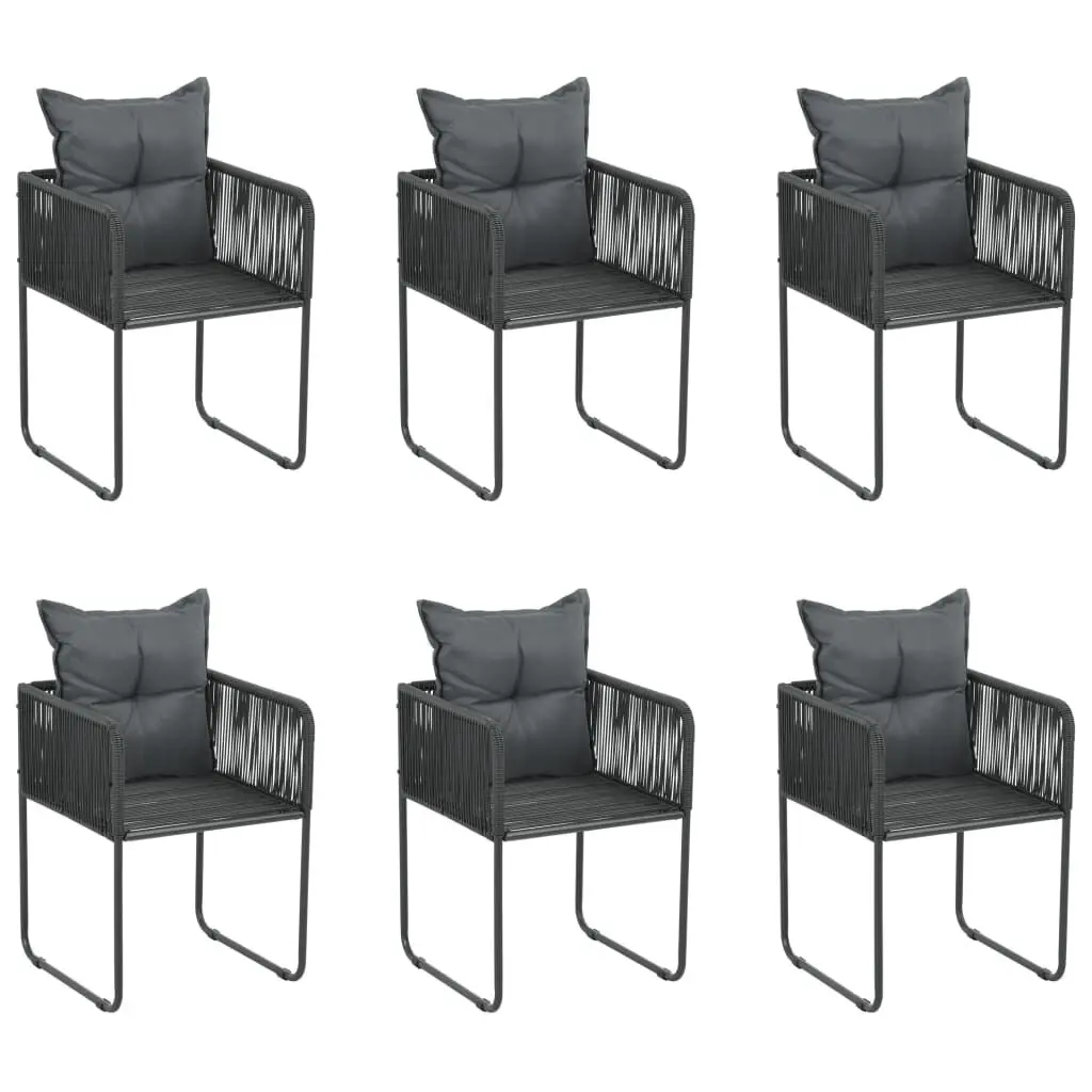 Patio Chairs 6 Pack Pillows Black Poly Rattan Outdoor Dining Set
