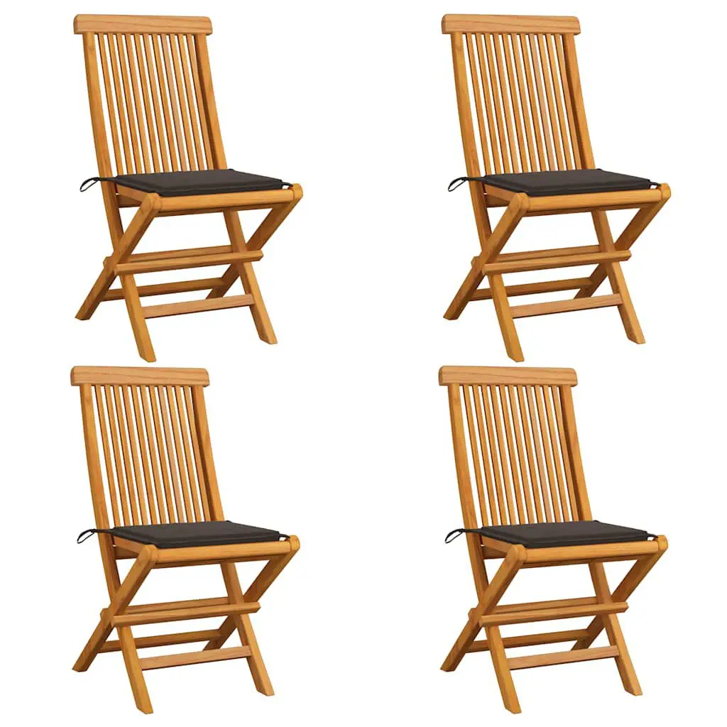 Patio Chairs Taupe Cushions 4 Piece Set Solid Teak Wood Durable Outdoor Furniture