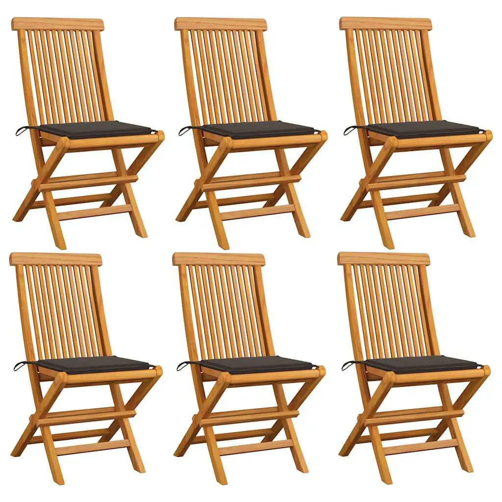 Patio Chairs Taupe Cushions 6 Piece Set Solid Teak Wood Complete Outdoor Seating