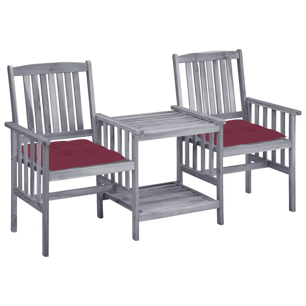 Patio Chairs Tea Table and Cushions Solid Acacia Wood Outdoor Dining Set