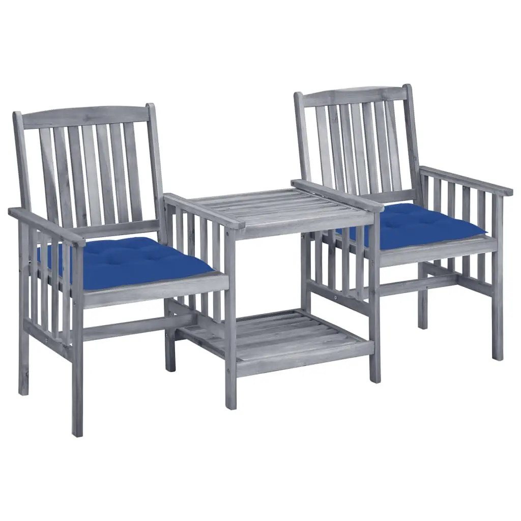 Patio Chairs Tea Table and Cushions Solid Acacia Wood Outdoor Dining Set