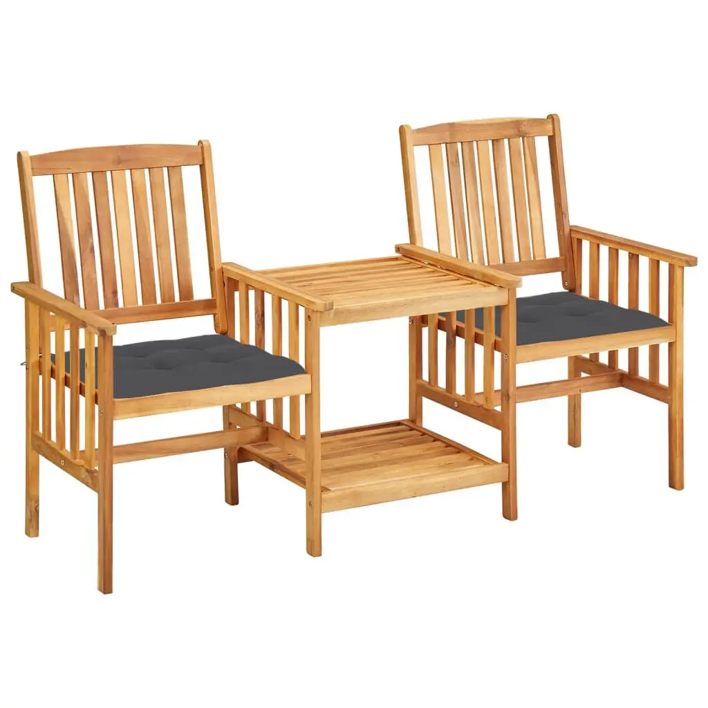 Patio Chairs Tea Table and Cushions Solid Acacia Wood Outdoor Furniture