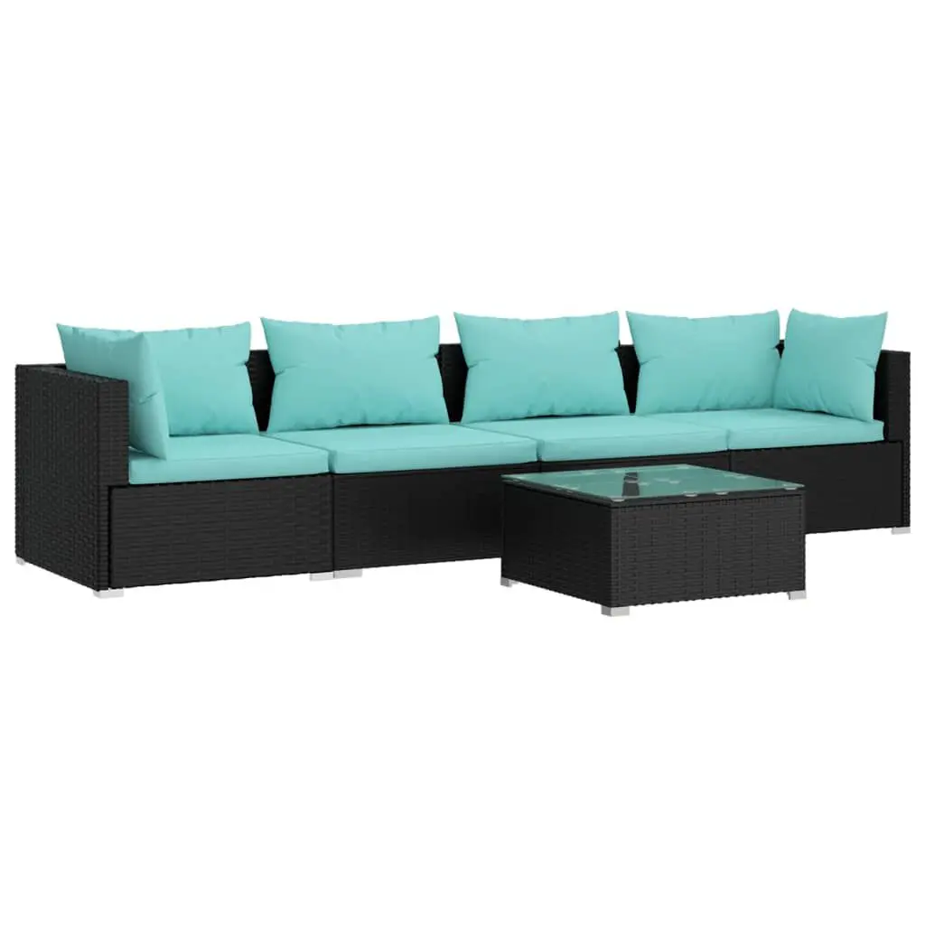 Patio Furniture Set 5 Piece Cushions Black Poly Rattan Outdoor Seating