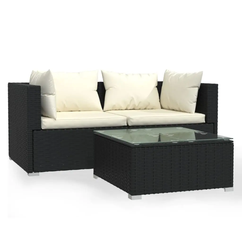 Patio Furniture Set 3 Piece Cushions Black Poly Rattan Outdoor Dining Set