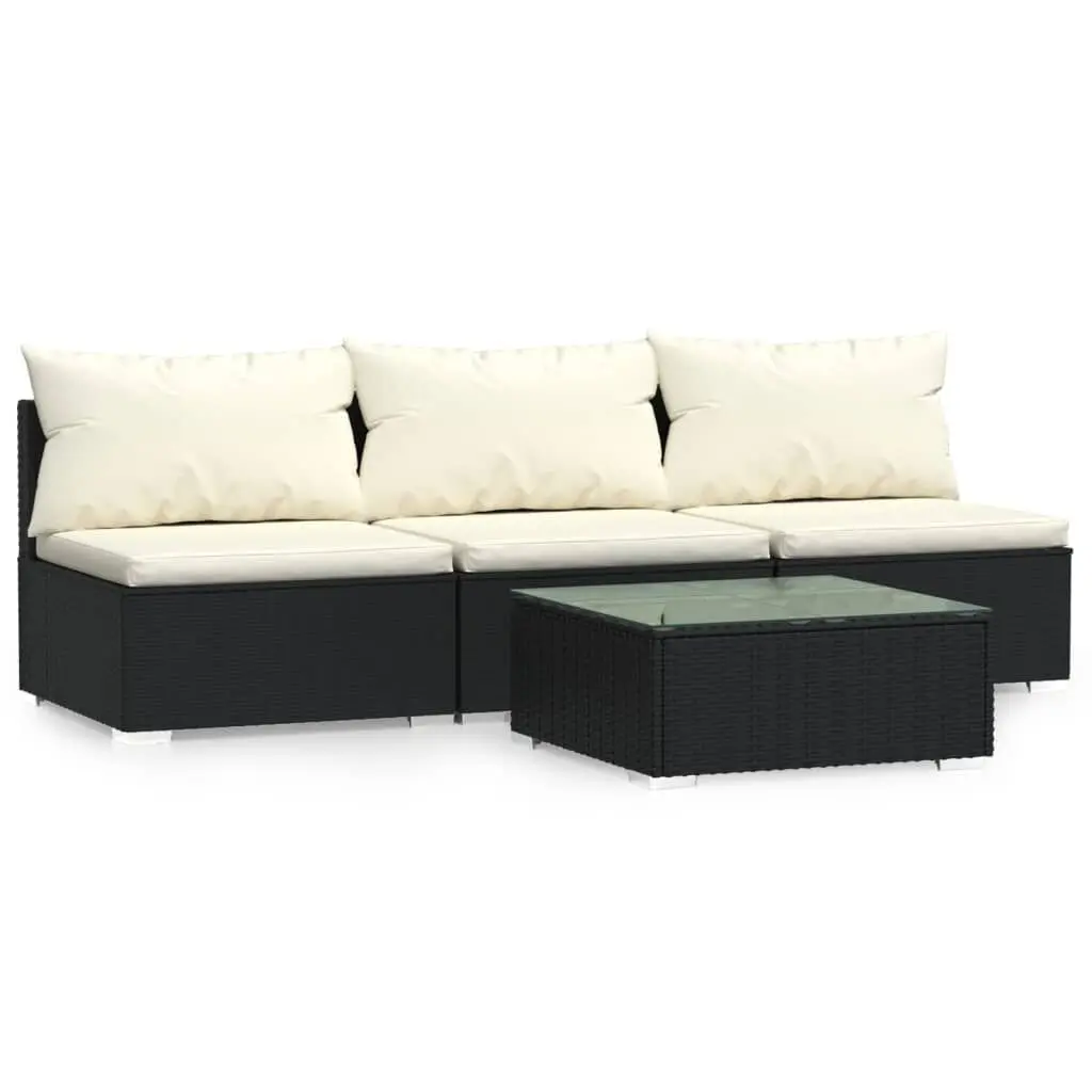 Patio Furniture Set 4 Piece Cushions Black Poly Rattan Outdoor Dining Set