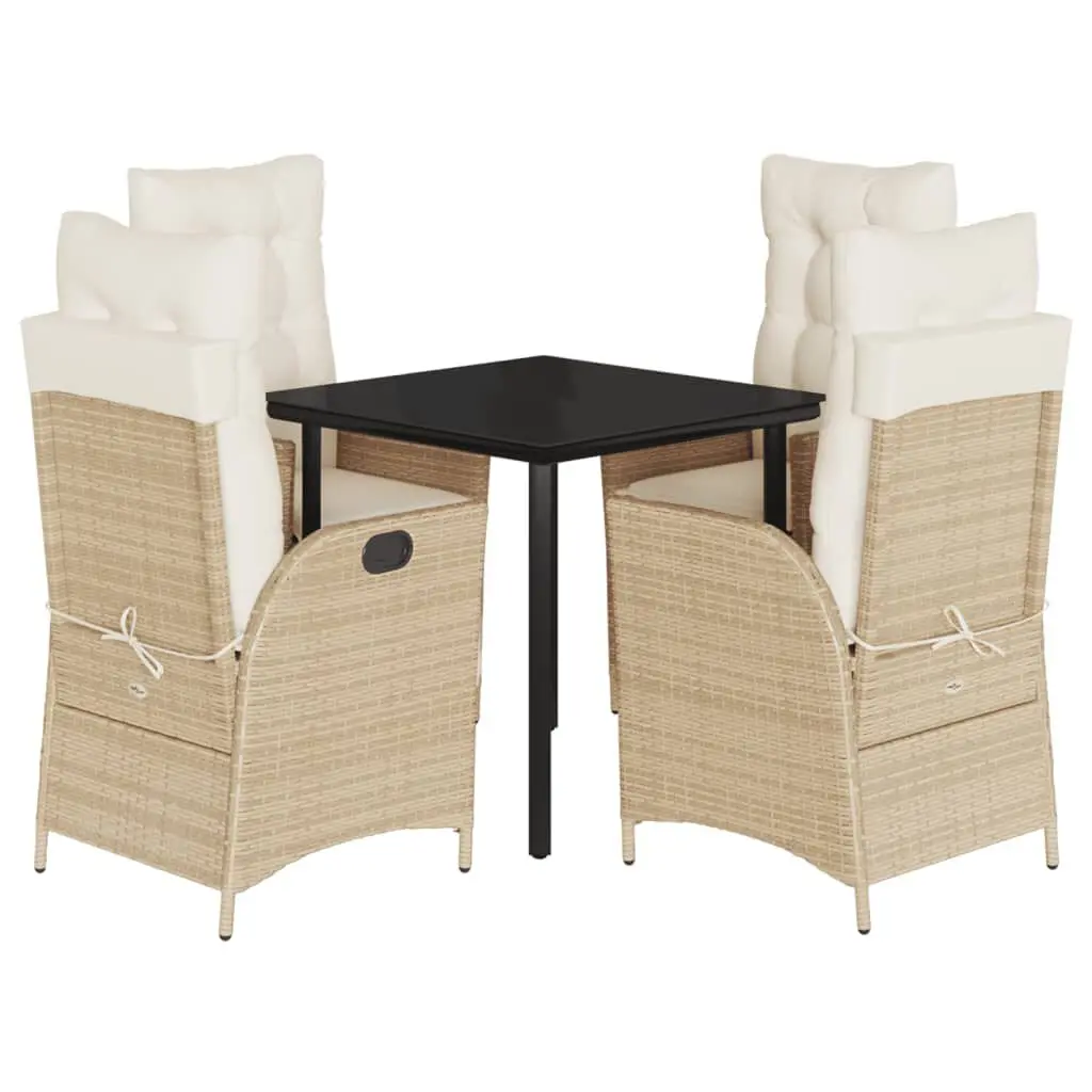 5 Piece Beige Poly Rattan Patio Dining Set Cushions Outdoor Entertaining