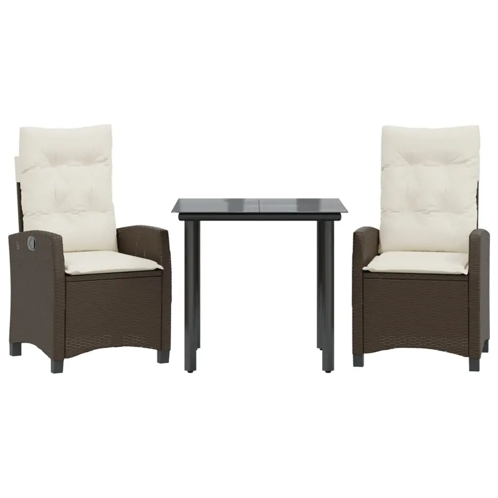 3 Piece Brown Poly Rattan Patio Dining Set Cushions Outdoor Furniture