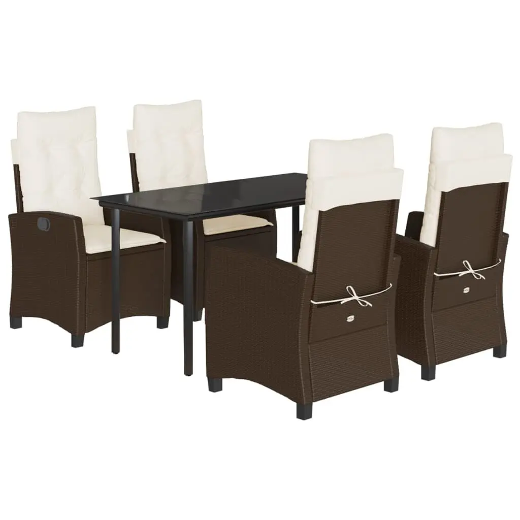 5 Piece Brown Rattan Patio Dining Set Comfortable Cushions