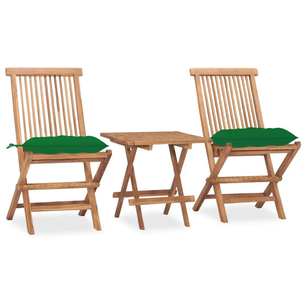 3 Piece Folding Patio Dining Set Cushion Solid Teak Wood Outdoor Furniture