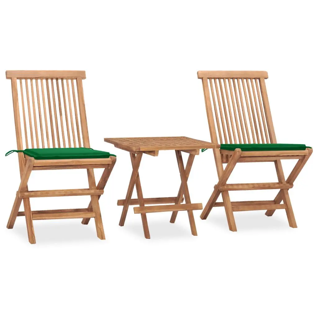 3 Piece Folding Patio Dining Set Cushion Solid Teak Wood Outdoor Furniture