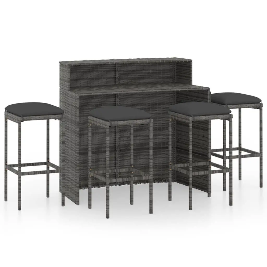 5 Piece Patio Bar Set Cushions Gray Outdoor Dining Furniture