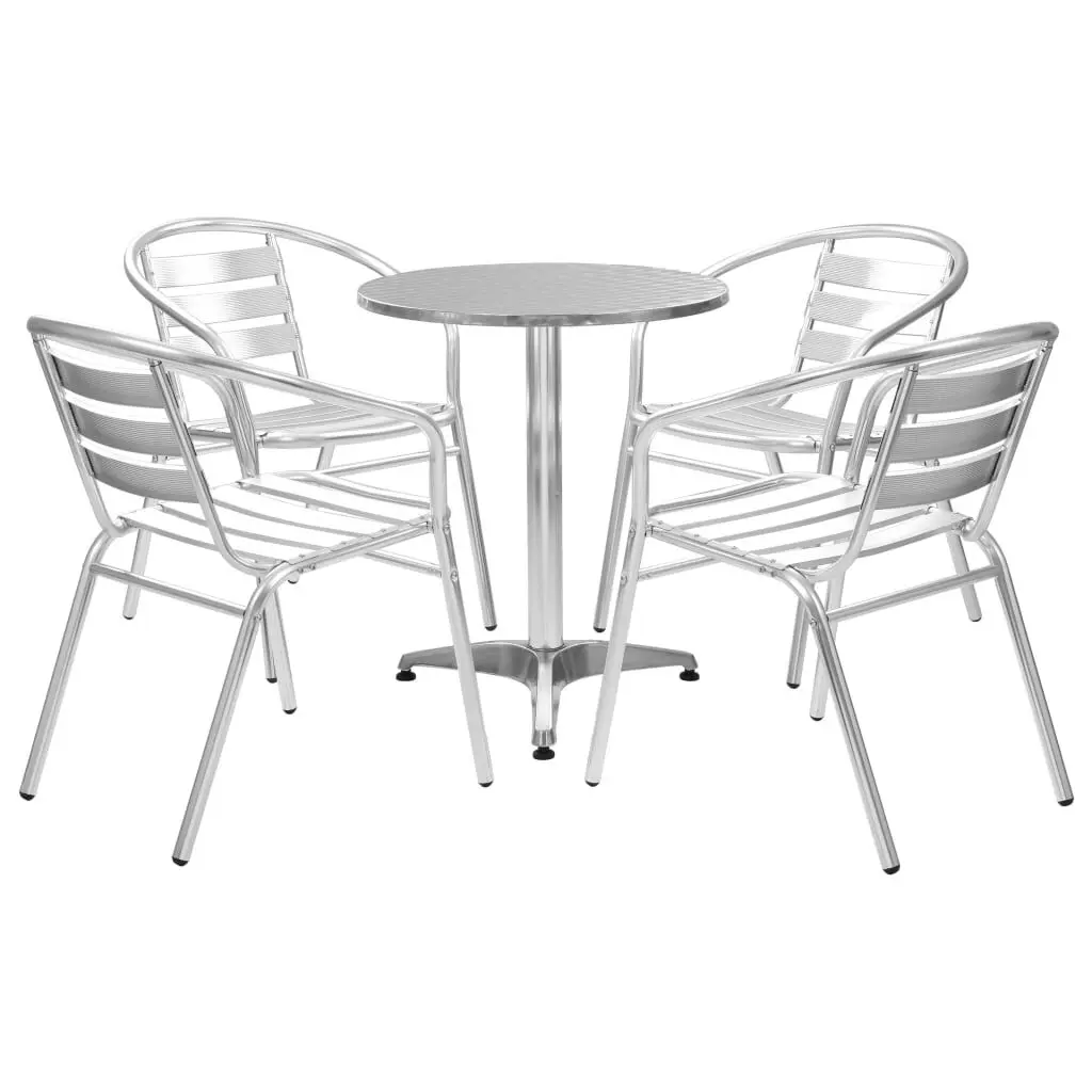 5 Piece Patio Dining Set Aluminum Silver Outdoor Furniture Modern Design