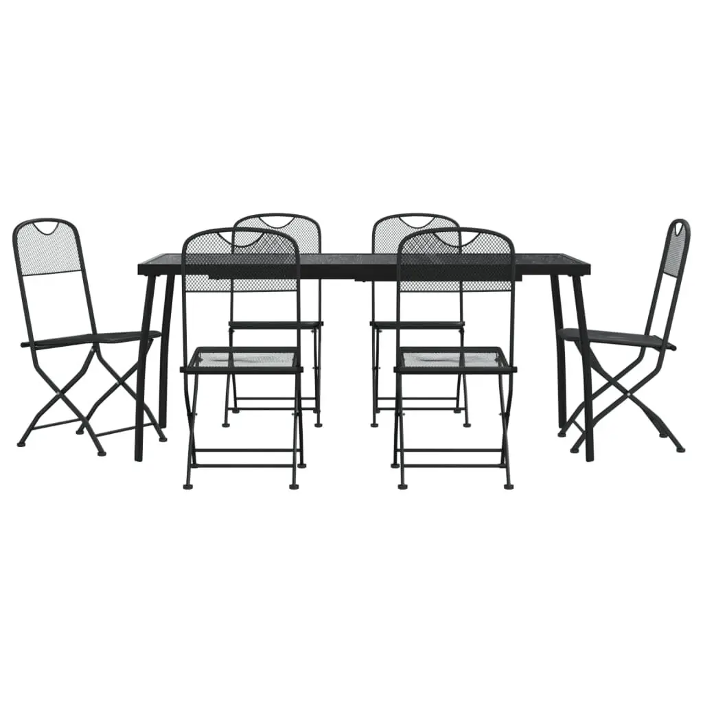 7 Piece Patio Dining Set Anthracite Metal Mesh Outdoor Furniture
