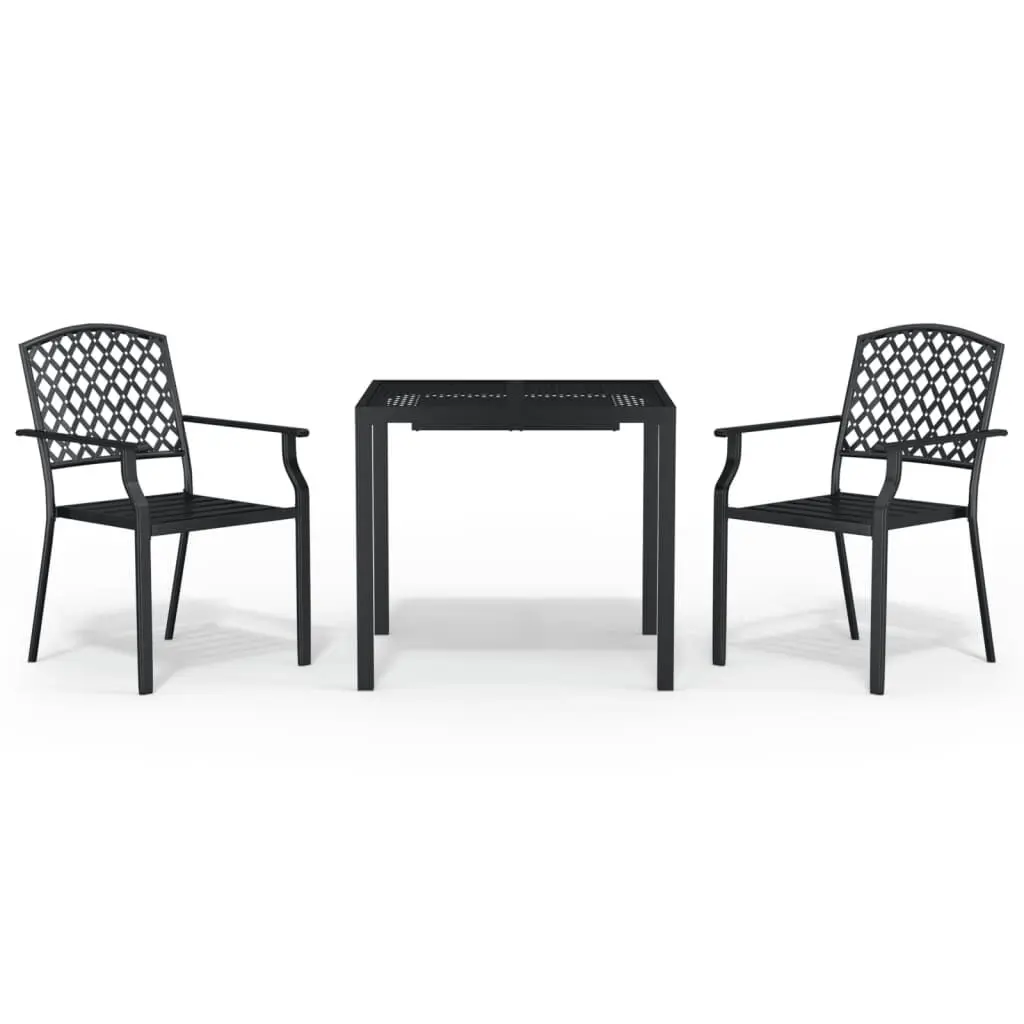 3 Piece Patio Dining Set Anthracite Steel Outdoor Furniture